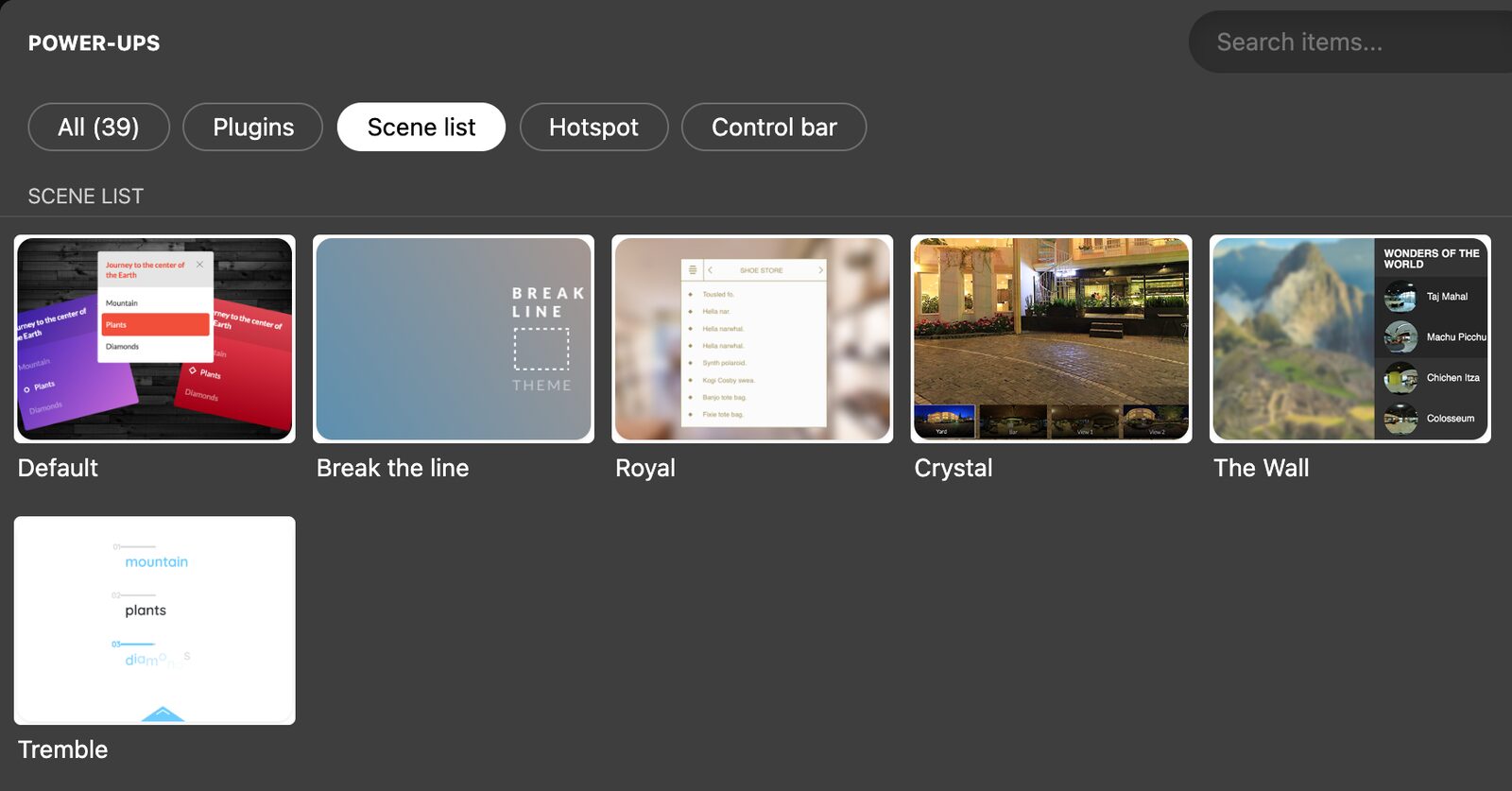 Scene list themes in the Marketplace