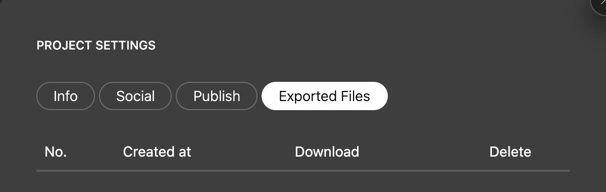 The Exported Files tab listing past exports