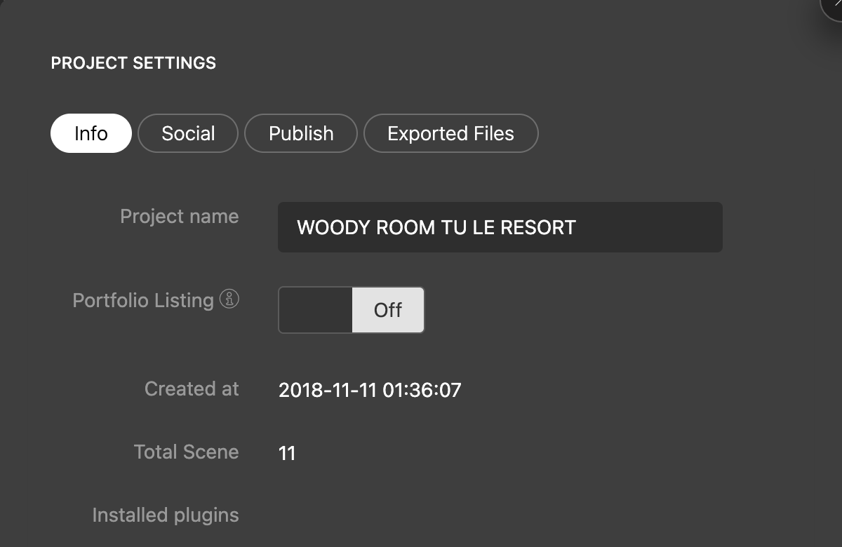 The Info tab of Project Settings