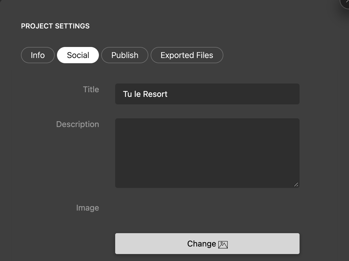 The Social tab with Title, Description, and Image fields